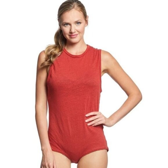 Free People All the Time Linen Bodysuit in Terracotta - Picture 1 of 6